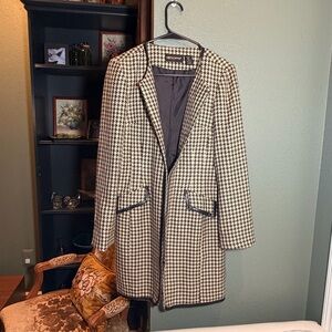 metrostyle Women's Houndstooth Trench Coat - Black & Cream